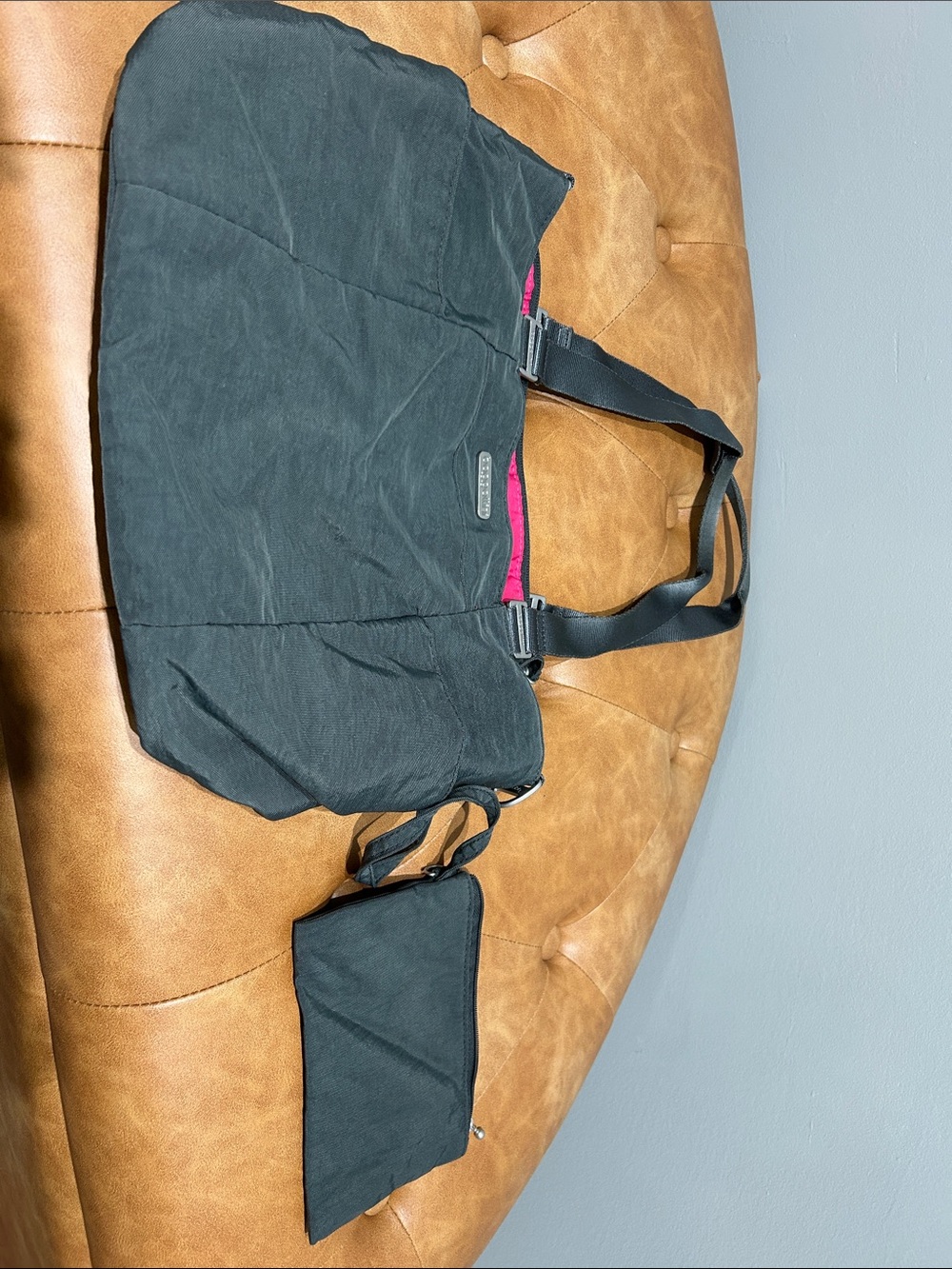 Baggalini Grey Tote with Pink Trim and Removable Pouch